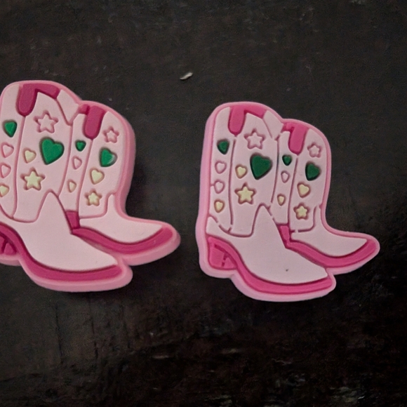 🛍️4 For $15🛍️Jibbitz Crocs Charms Pink and White Kids Cowboy Boot Accessories - Picture 5 of 6